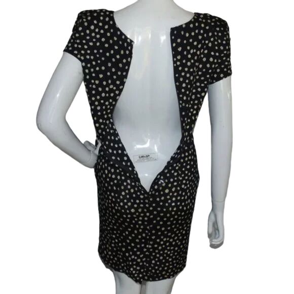 New ELISSE Mini Dress, XS/2, Polka Dot, Fold over, Knot, Blue/Tan, VINTAGE - Picture 9 of 14